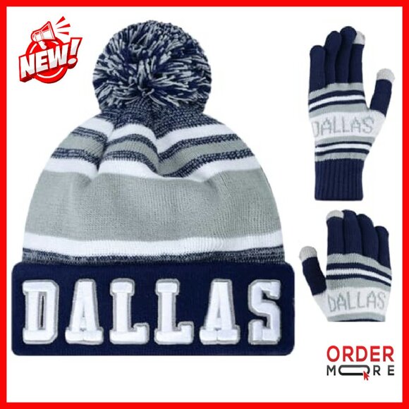 3D Embroidery Skull Cap Beanie with Touchscreen Gloves Winter Set - Picture 2 of 8